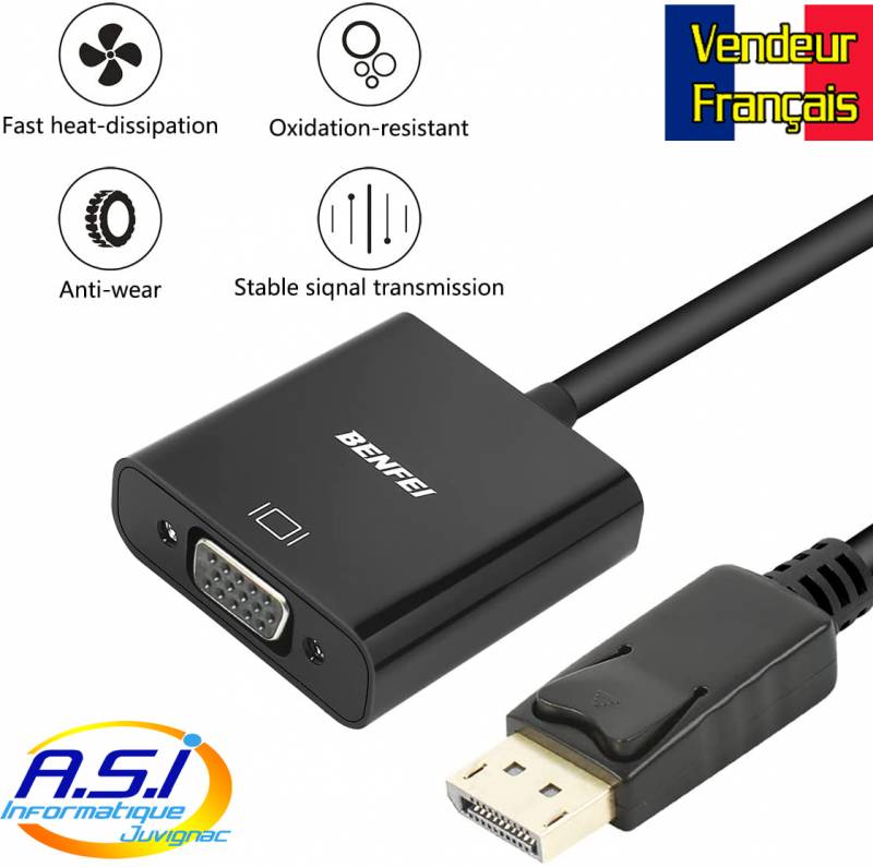 adaptateur displayport dp vga Montpellier Hérault France 34 Clermont Beziers Villeneuve Maguelonne Murviel