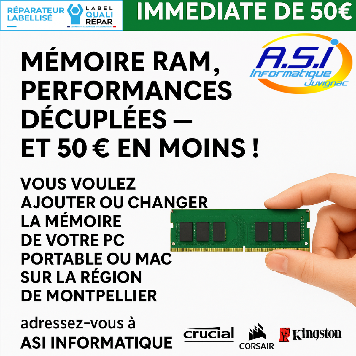 changement ajouter de la memoire ram sur Montpellier pas cher
