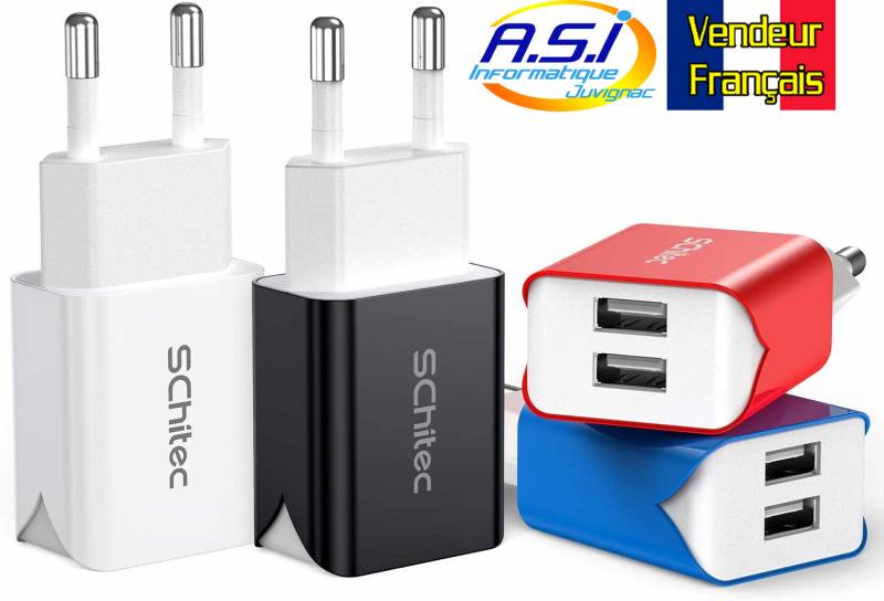chargeur 2 port usb Montpellier Cournonterral Fabregues rouge bleu noir blanc