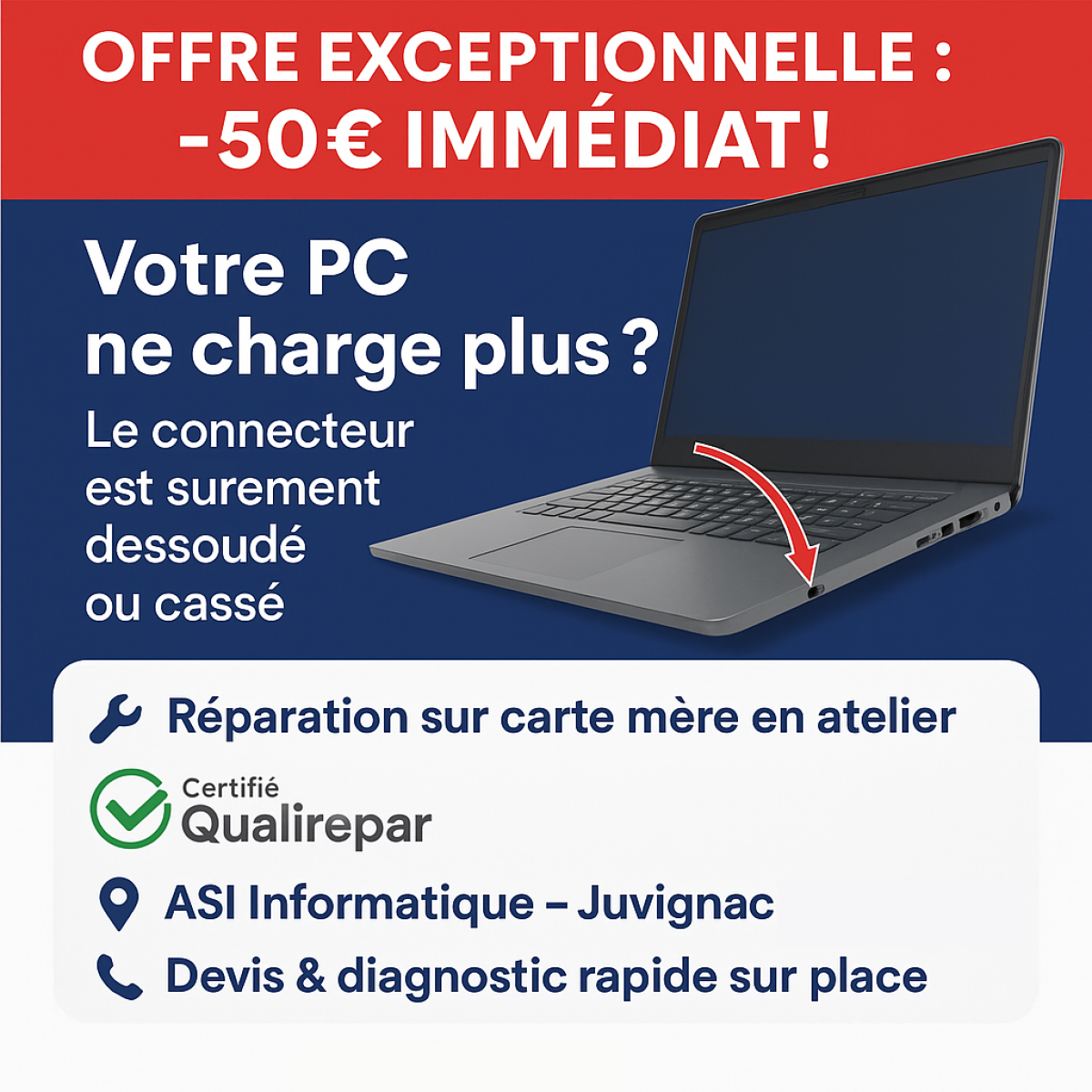reparation ordinateur pc portable connecteur alimentation montpellier