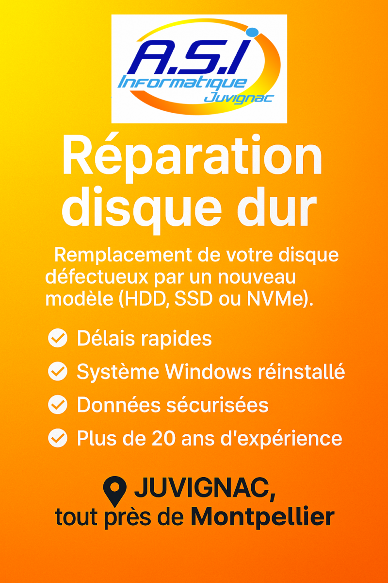 changement disque dur sur ordinateur pc portable montpellier