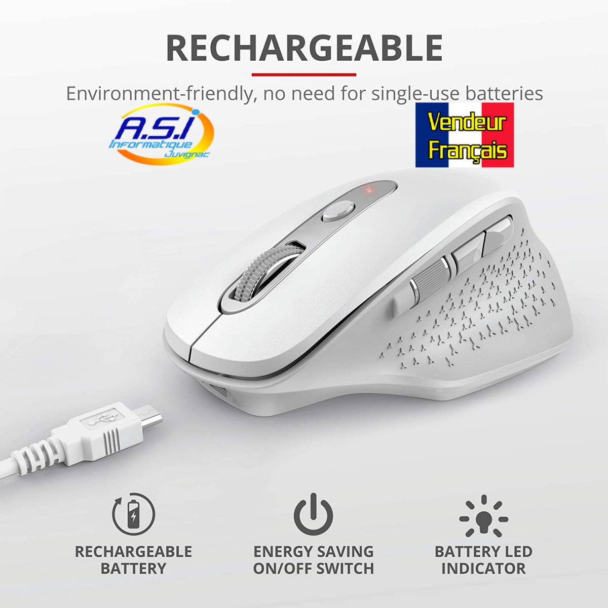 Souris ergonomique rechargeable Trust Montpellier Montarnaud St Georges d'orques Saint André de Sangonis