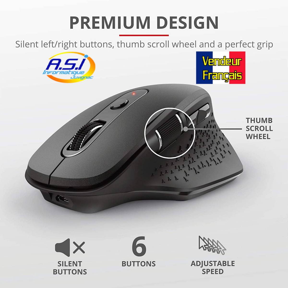 Souris rechargeable trust ergonomique Montpellier Ceyras Clermont l'Hérault Aniane Gignac