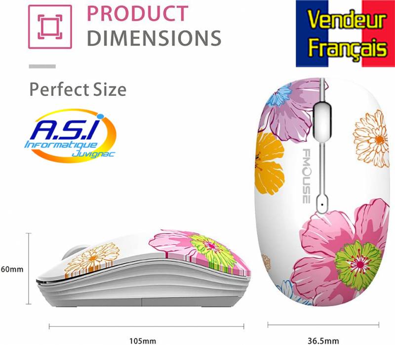 souris sans fil fleur rose jaune et violette montpellier